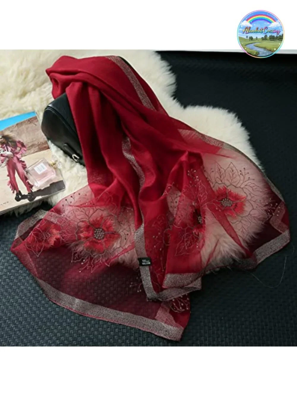 Women Embroidered Silk Blend Scarf Shawl Wrap Large 75x28 Inch Fashion Stole